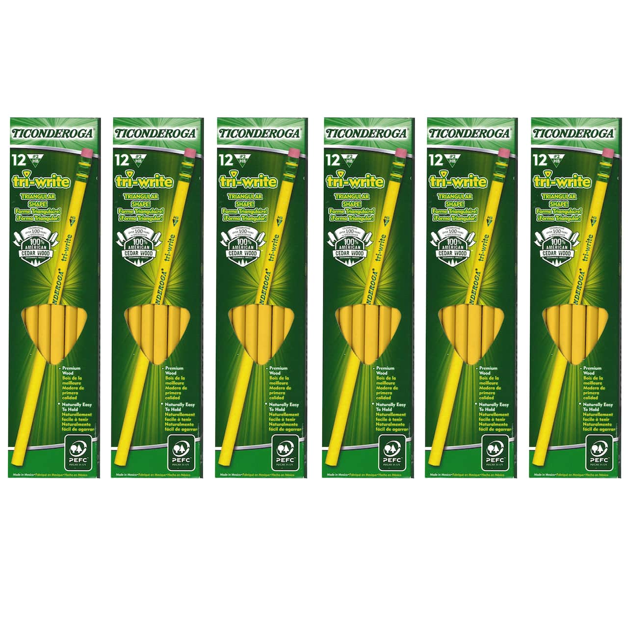 Ticonderoga® Tri-Write™ Pencils with Eraser, 6 Packs of 12